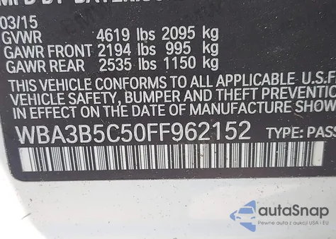 2015 BMW 328I xDrive z USA, uszkodzony, nr VIN WBA3B5C50FF962152